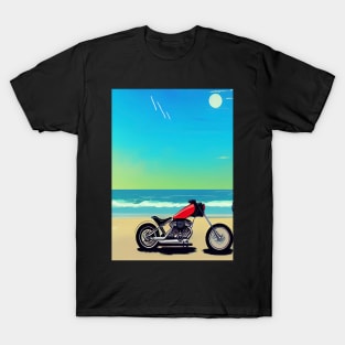 RETRO STYLE CHOPPER MOTORCYCLE ON A BEACH T-Shirt